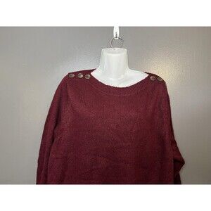 Pina Rossi Sweater Womens 2X Burgundy Button Shoulder Long Sleeve Knit Pullover